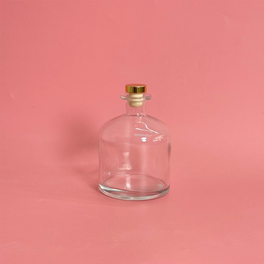 علب معطر جو 500مل زجاج شفاف مع غطاء ذهبي